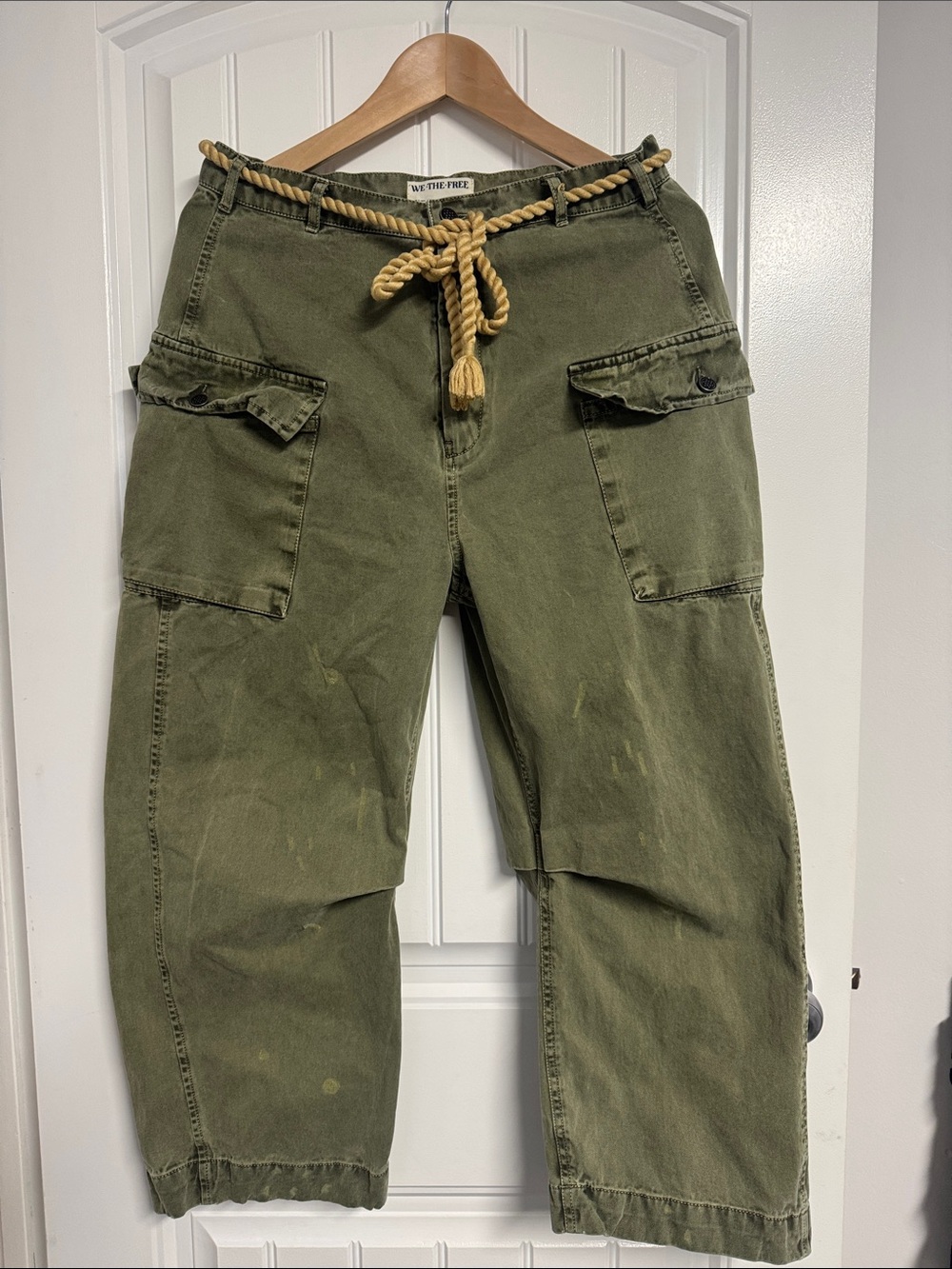 Free People Olive Green Cargo Ankle Pants with Rope Belt